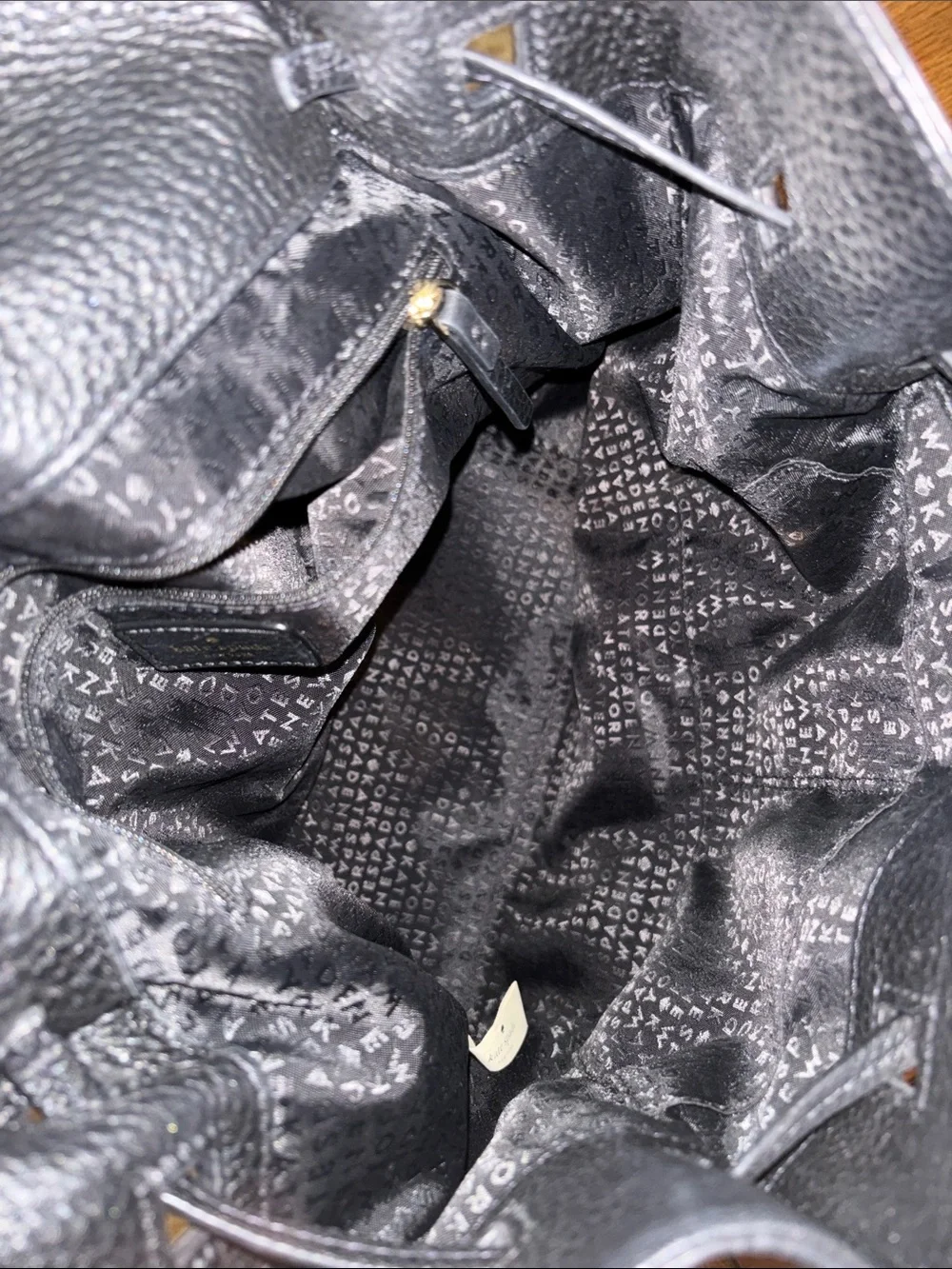 kate spade Black Pebbled Leather Drawstring Backpack Purse
